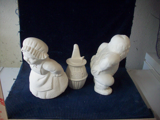 Ceramic Ready To Paint Mr. and Mrs. Claus Butt Warmers with Stove