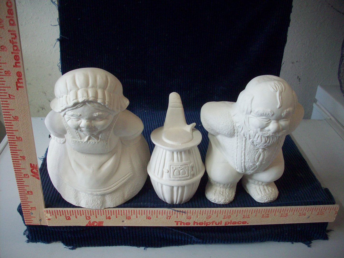 Ceramic Ready To Paint Mr. and Mrs. Claus Butt Warmers with Stove