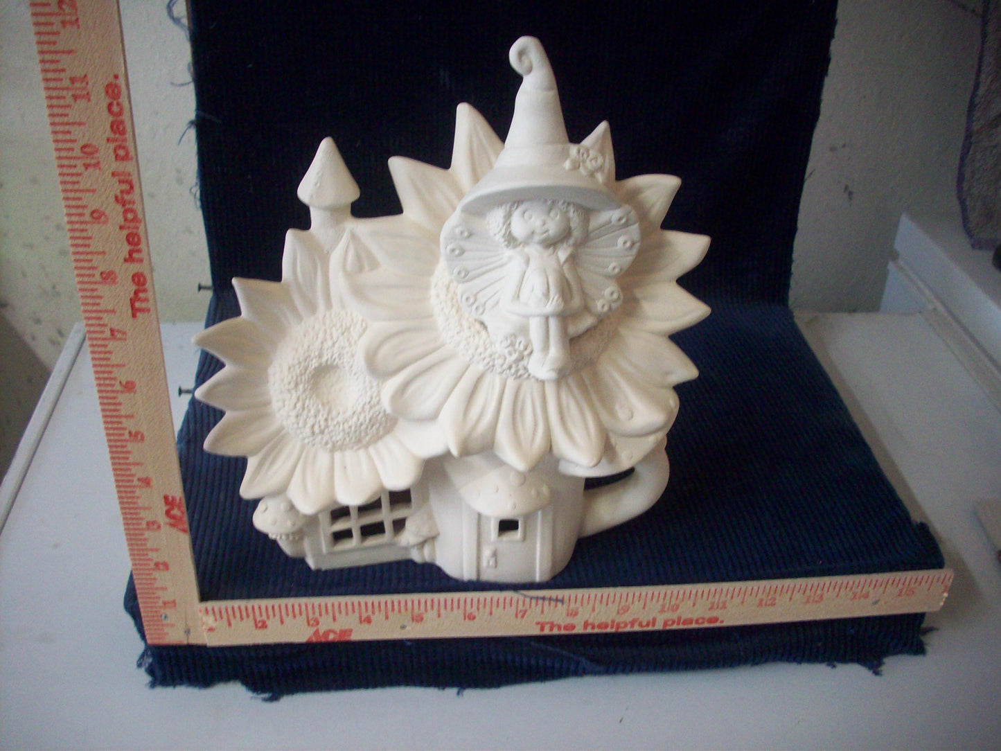 Ceramic Ready To Paint Sunflower Palace Fairy House with Butterfly Fairy