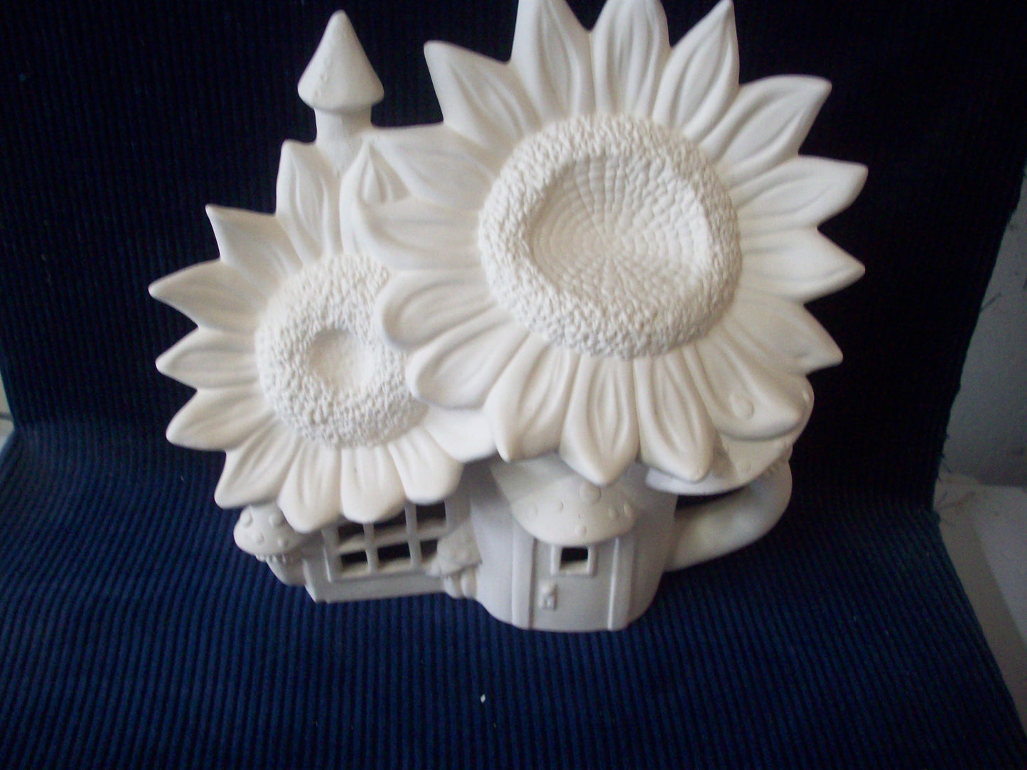 Ceramic Ready To Paint Sunflower Palace Fairy House with Butterfly Fairy