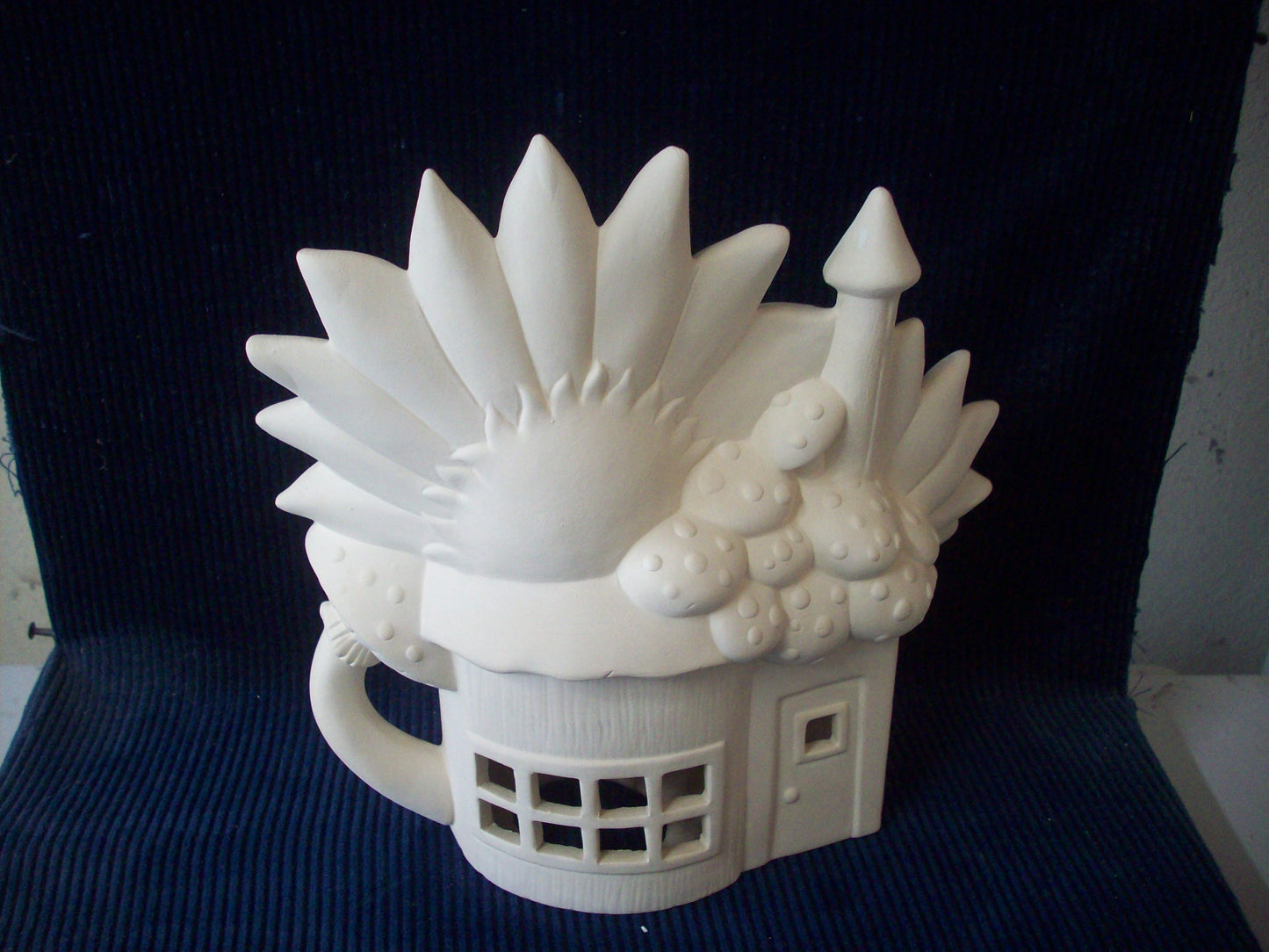 Ceramic Ready To Paint Sunflower Palace Fairy House with Butterfly Fairy