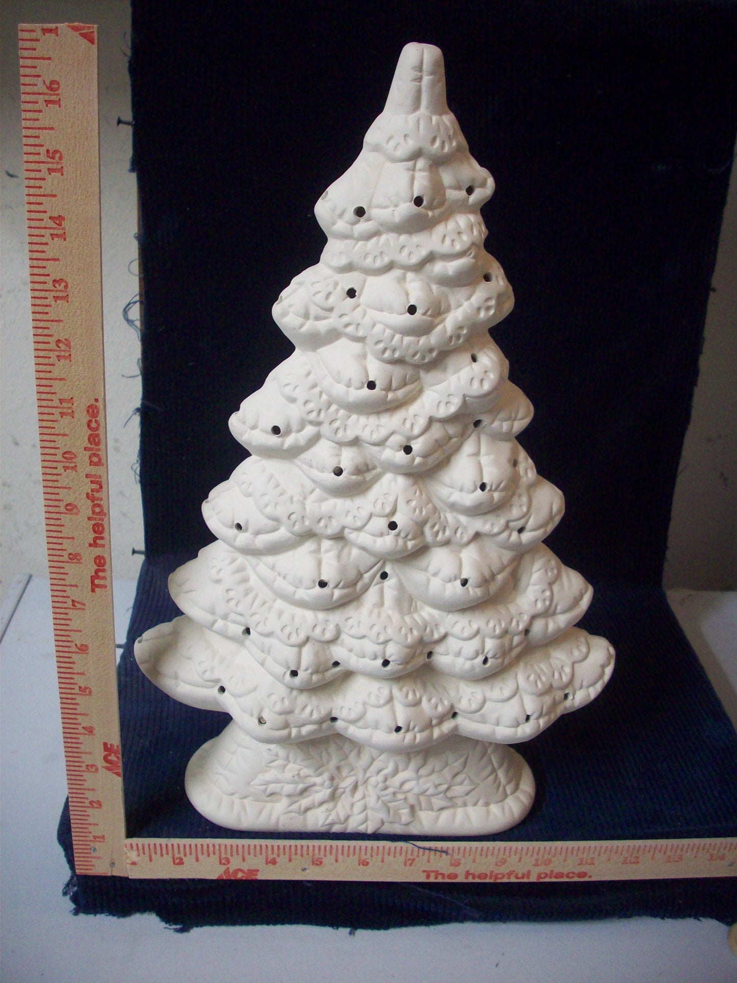 Ceramic Ready To Paint Window Lace Christmas Tree with Base