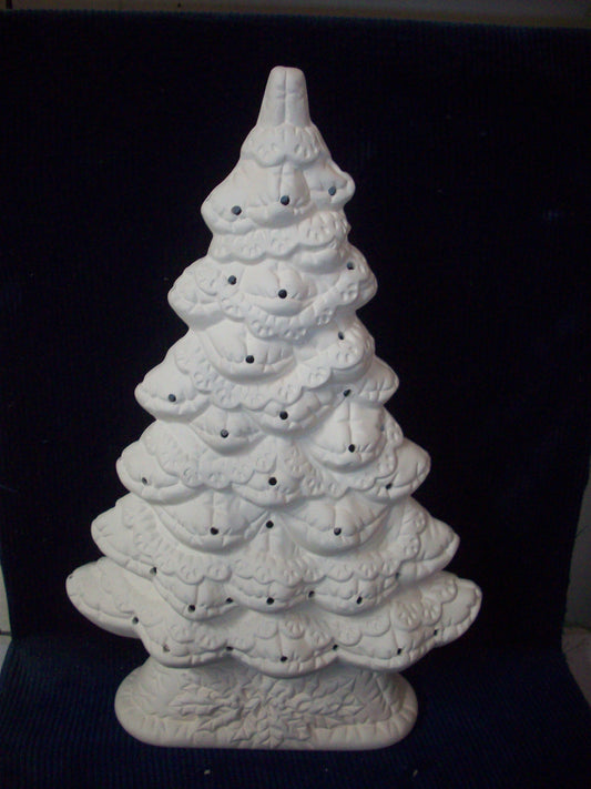 Ceramic Ready To Paint Window Lace Christmas Tree with Base