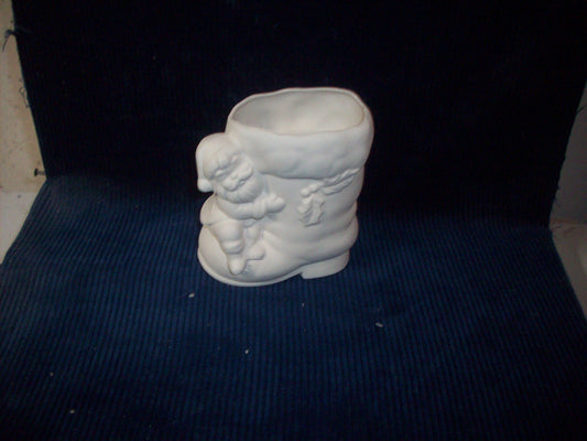 Ceramic Ready To Paint Santa on Boot With Holly