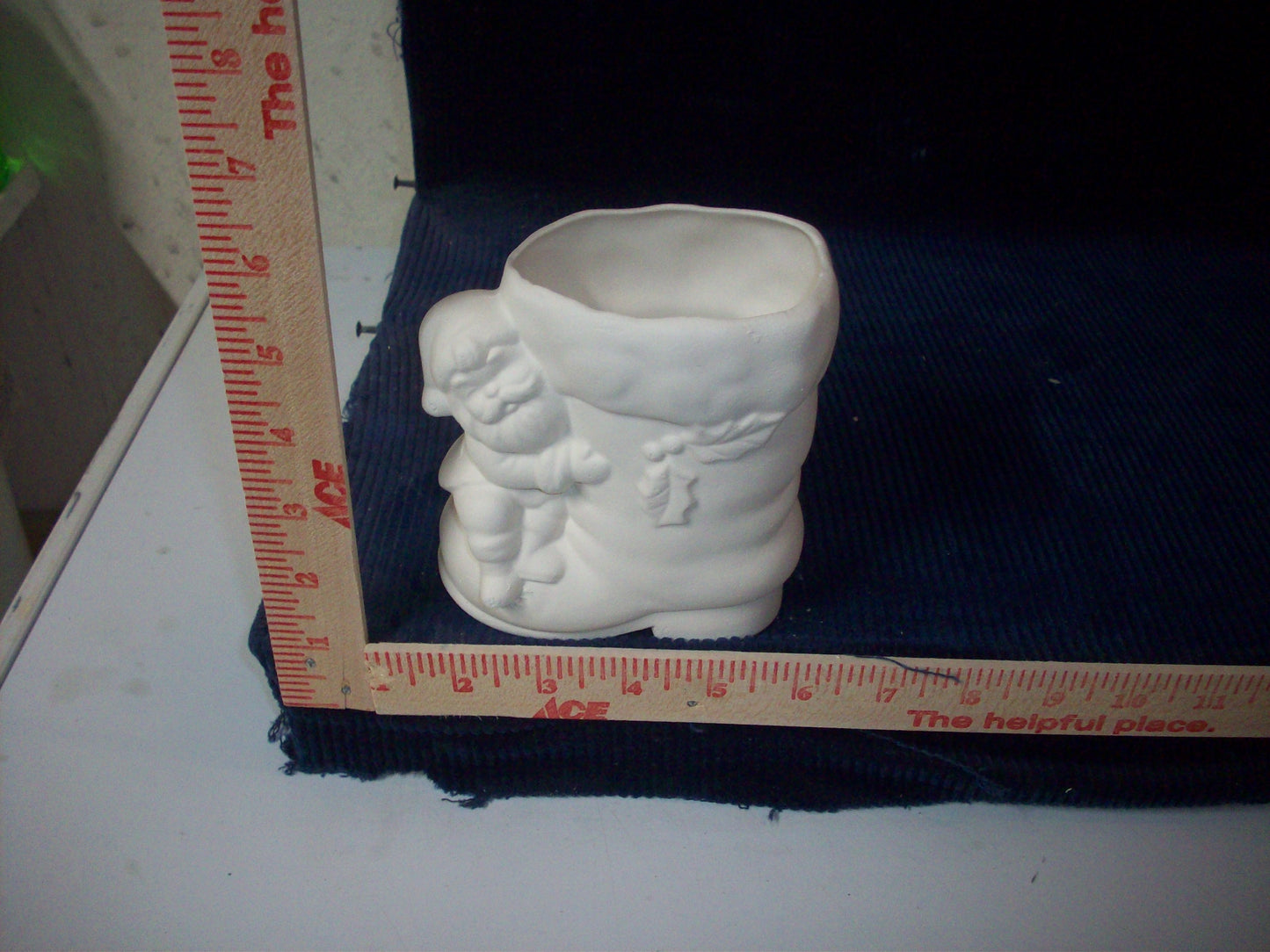 Ceramic Ready To Paint Santa on Boot With Holly