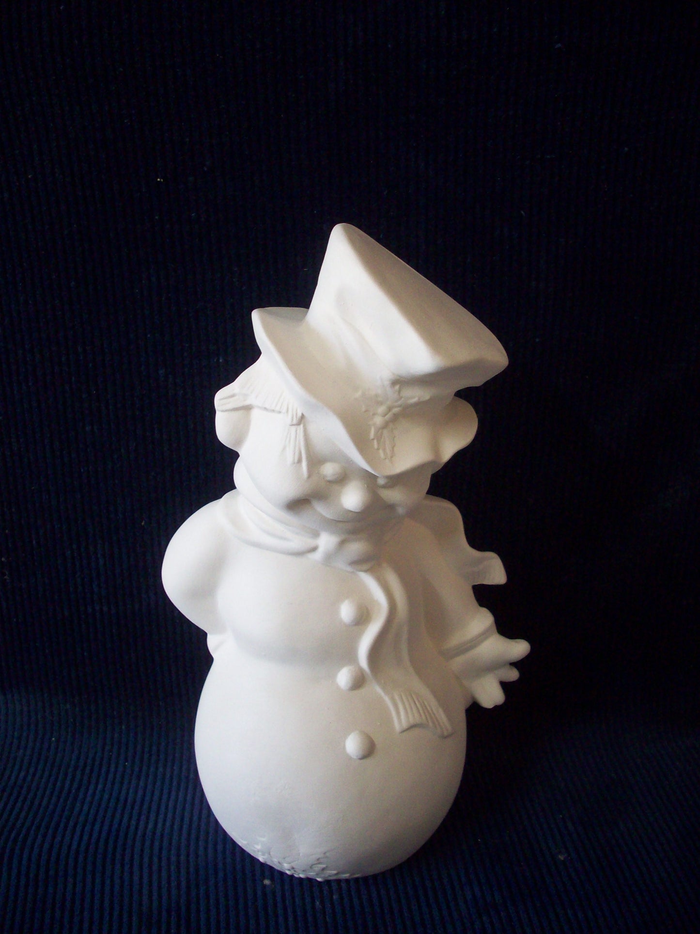 Ceramic Ready To Paint Snowmen Ardorn with Holly and Holding a Candy Cane