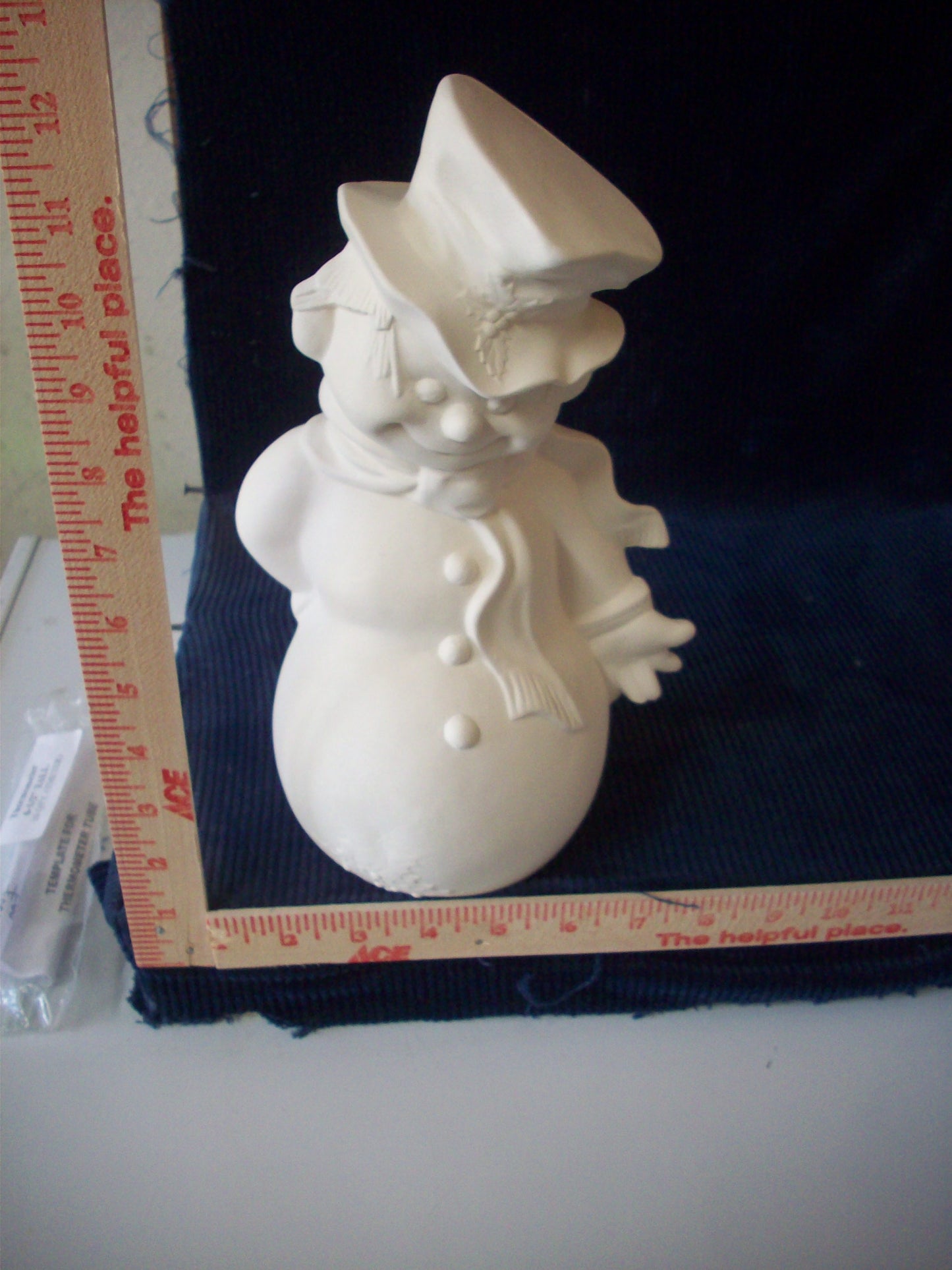 Ceramic Ready To Paint Snowmen Ardorn with Holly and Holding a Candy Cane