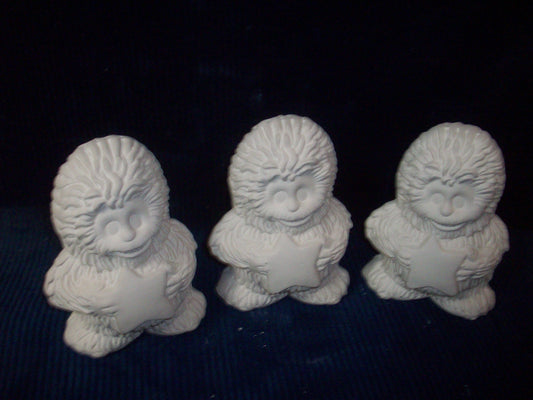 Ceramic Ready To Paint Yeti Set of Three Holding a Star