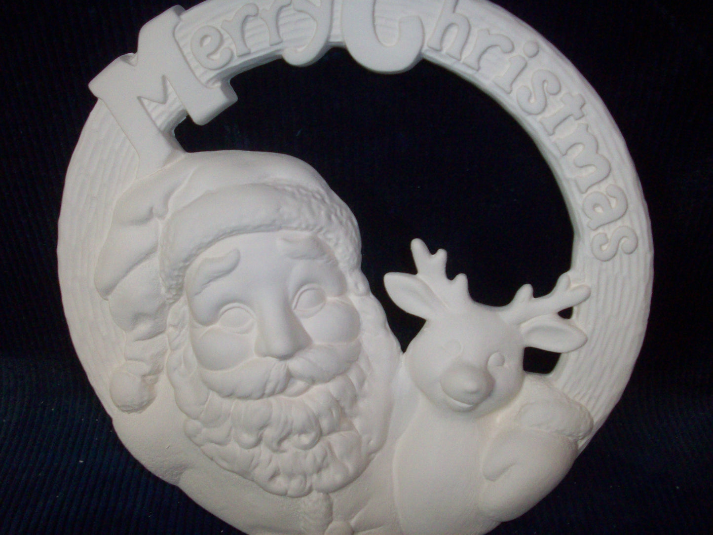 Ceramic Ready To Paint Merry Christmas Santa with Reindeer Wall Plaque