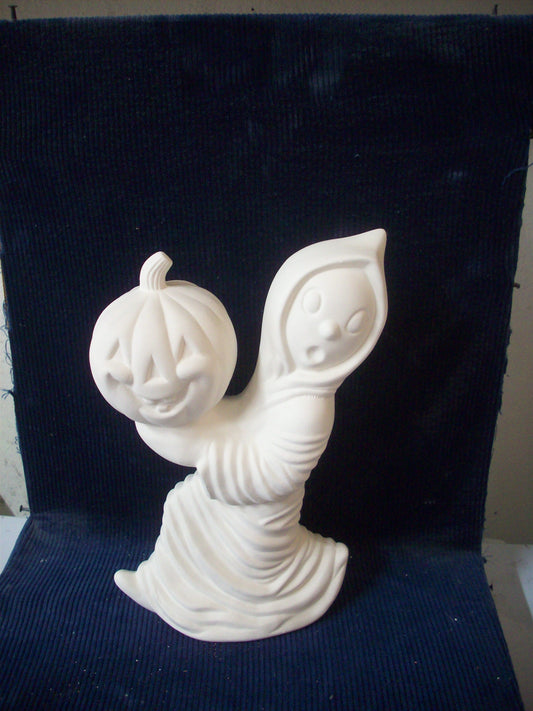 Ceramic Ready To Paint Ghost Holding Pumpkin Large (Vintage)