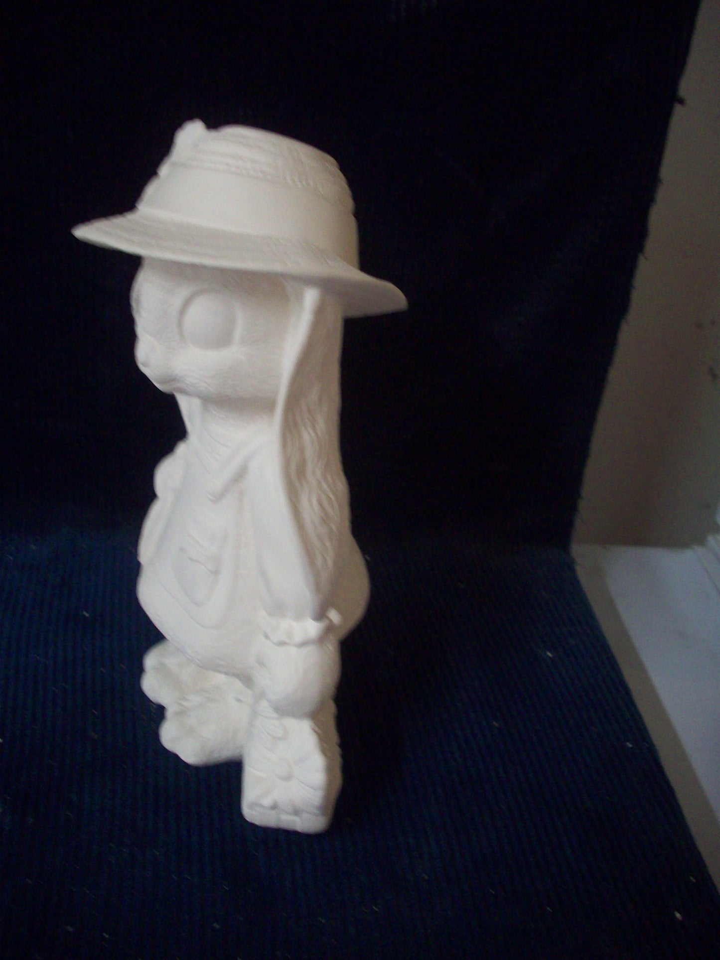 Ceramic Ready To Paint Blue Jean Bunny Girl With Sunflower Basket and Hat