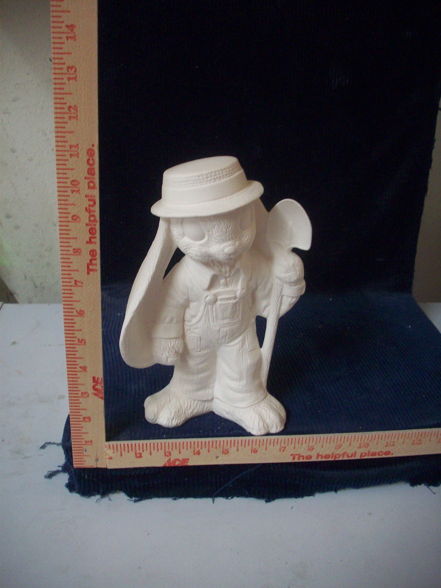 Ceramic Ready To Paint Blue Jean Boy with Floppy Ears and Shovel