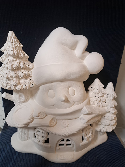 Ceramic Ready To Paint Cozy Snowman Cottage