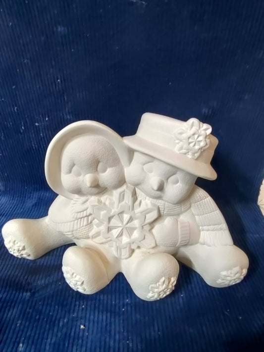 Snowman Cuddle Couple 6.5" Ceramic Bisque Ready to Paint