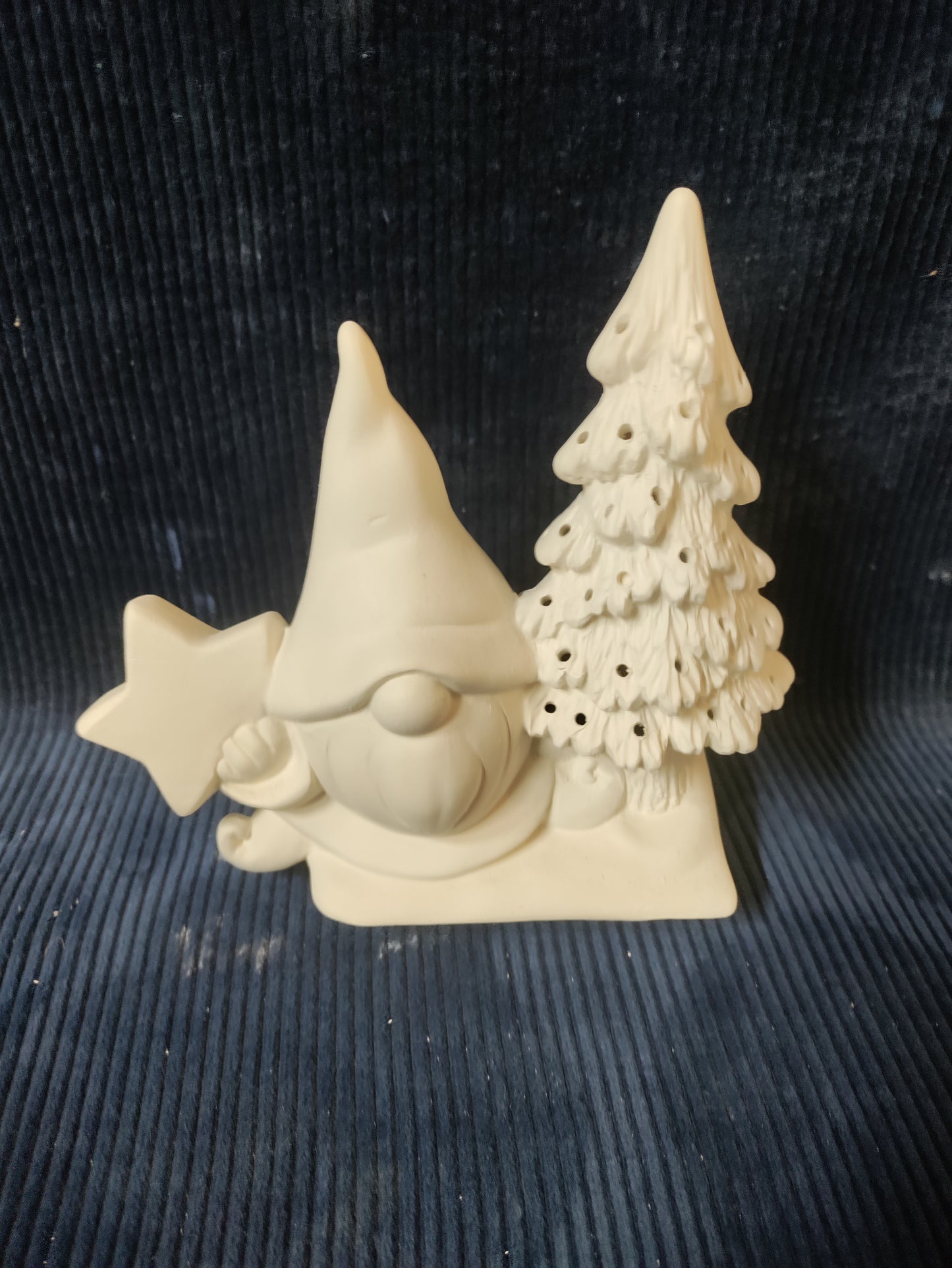 Ceramic Ready To Paint Gnome holding Star and Tree Truck Insert