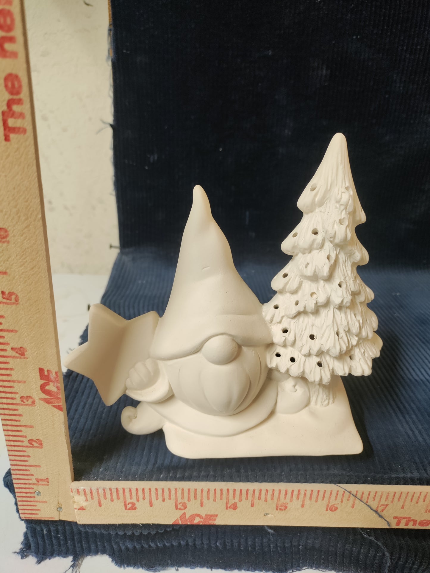 Ceramic Ready To Paint Gnome holding Star and Tree Truck Insert