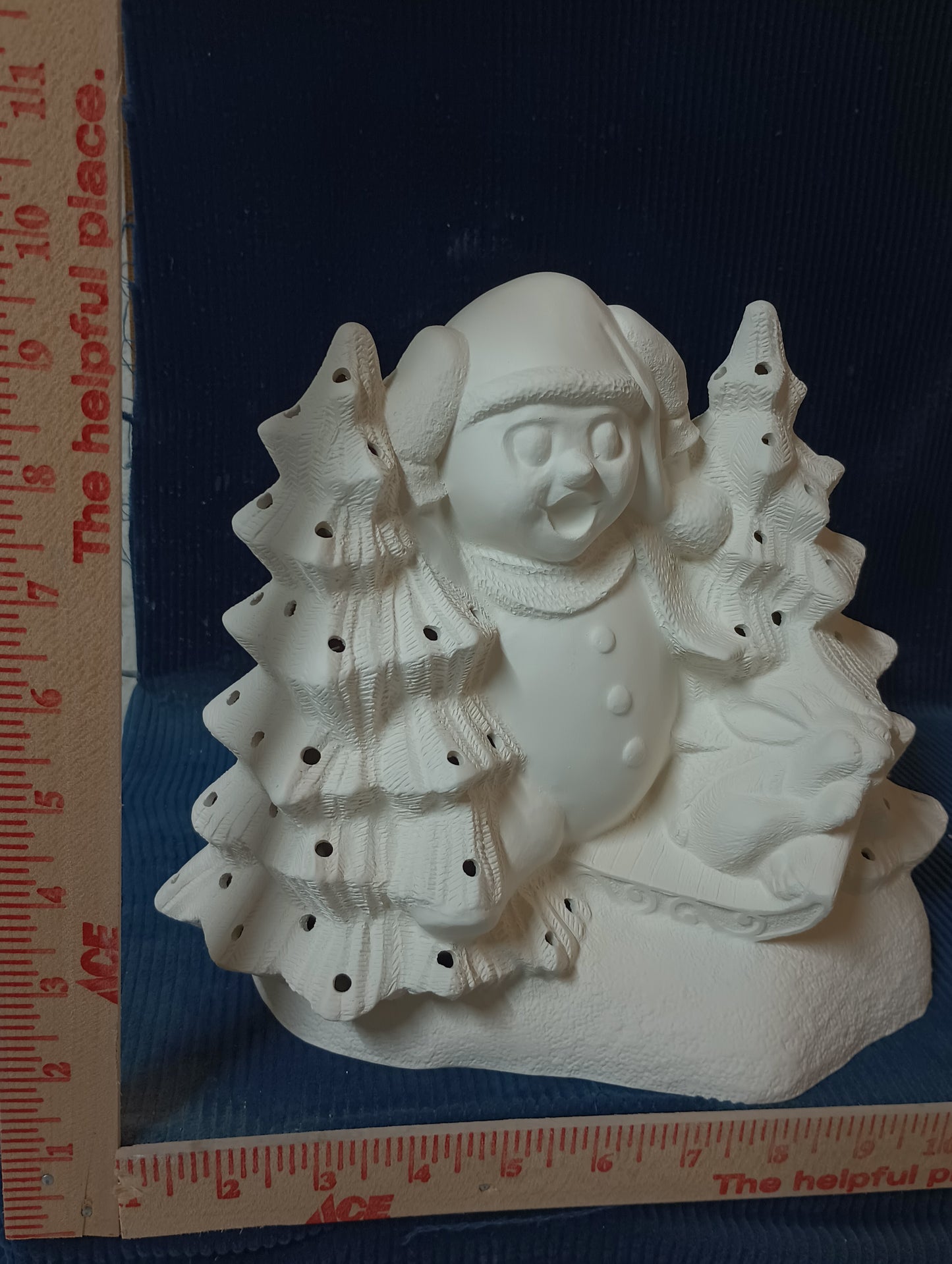 Ceramic Ready To Paint Snowman on Sled