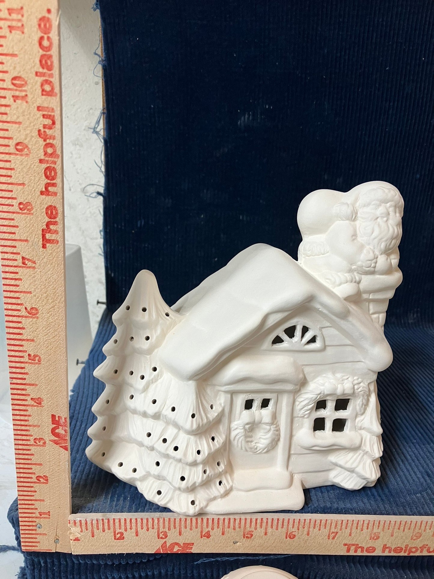 Ceramic Ready To Paint North Pole House with Santa on Chimney