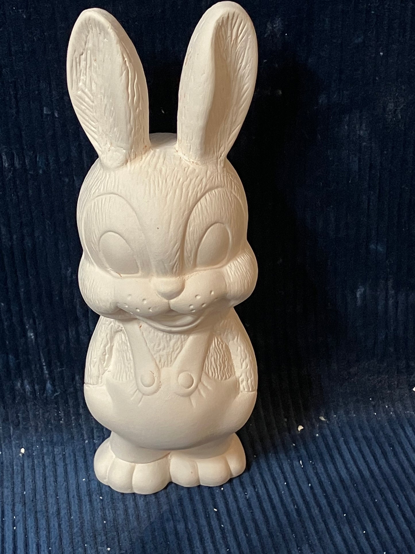 Ceramic Ready To Paint Smiling Bunny Wearing Overalls