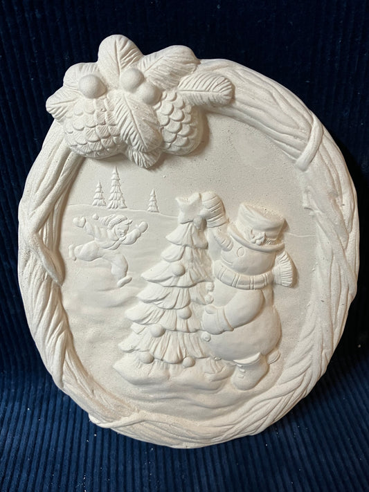 Ceramic Ready To Paint Pinecone Wreath Snow Fun Day Portrait