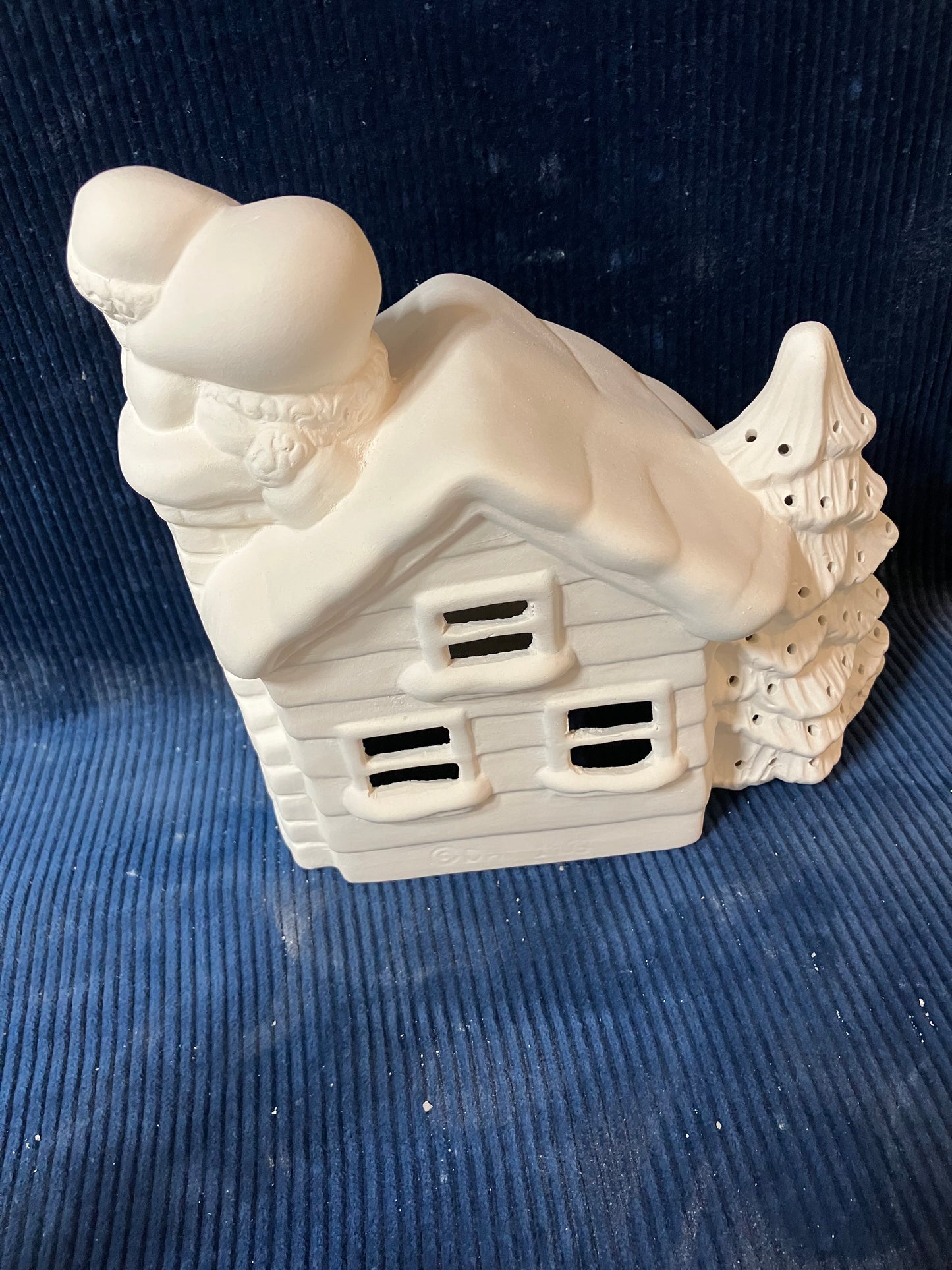 Ceramic Ready To Paint North Pole House with Santa on Chimney