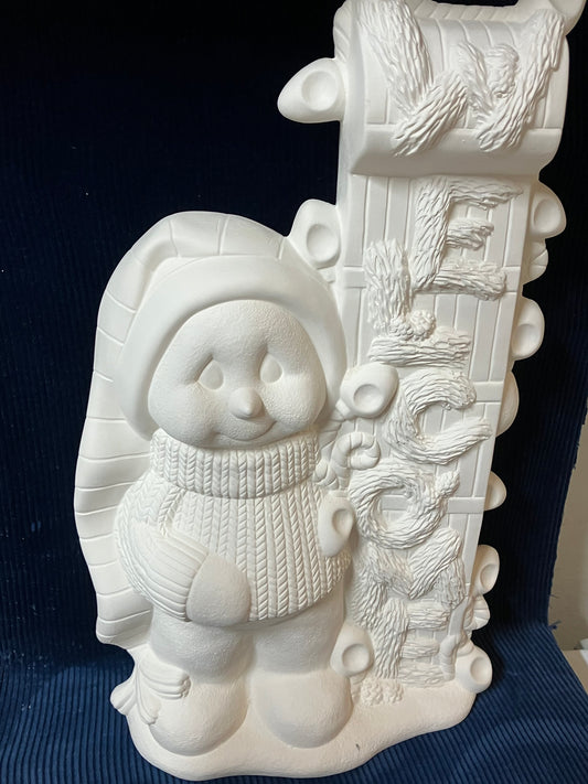 Ceramic Ready To Paint Snow Man Welcome Sign