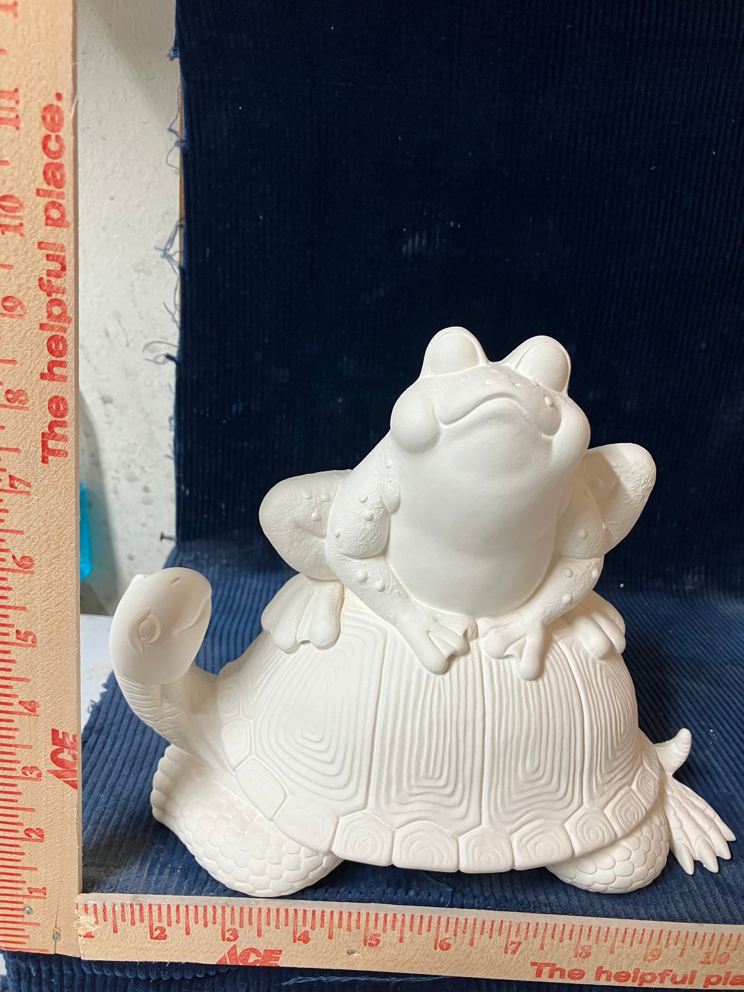 Ceramic Ready To Paint Frog Sitting on Turtle