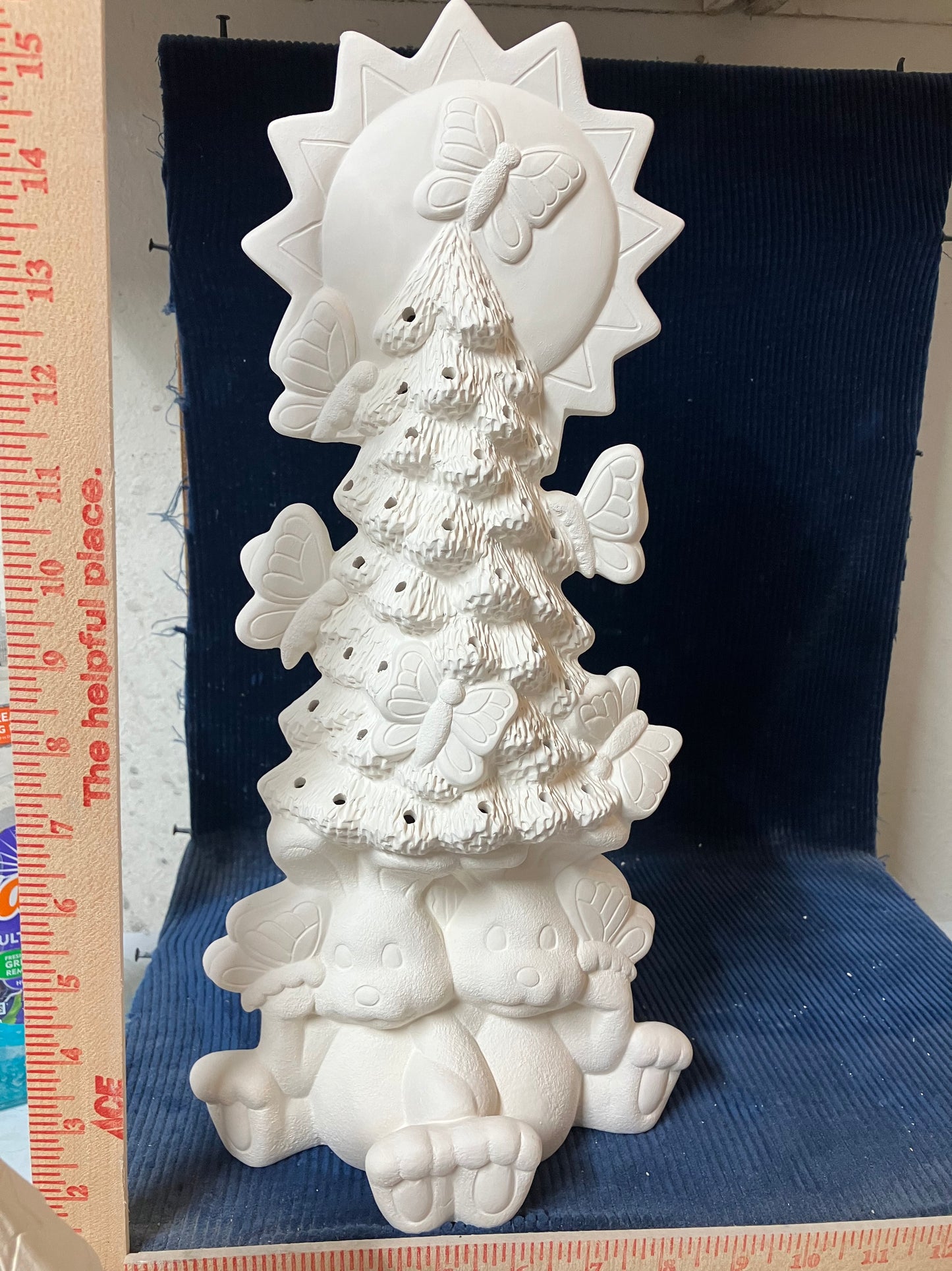 Ceramic Ready To Paint Cuddle Bunnies Under Tree with Butterflies