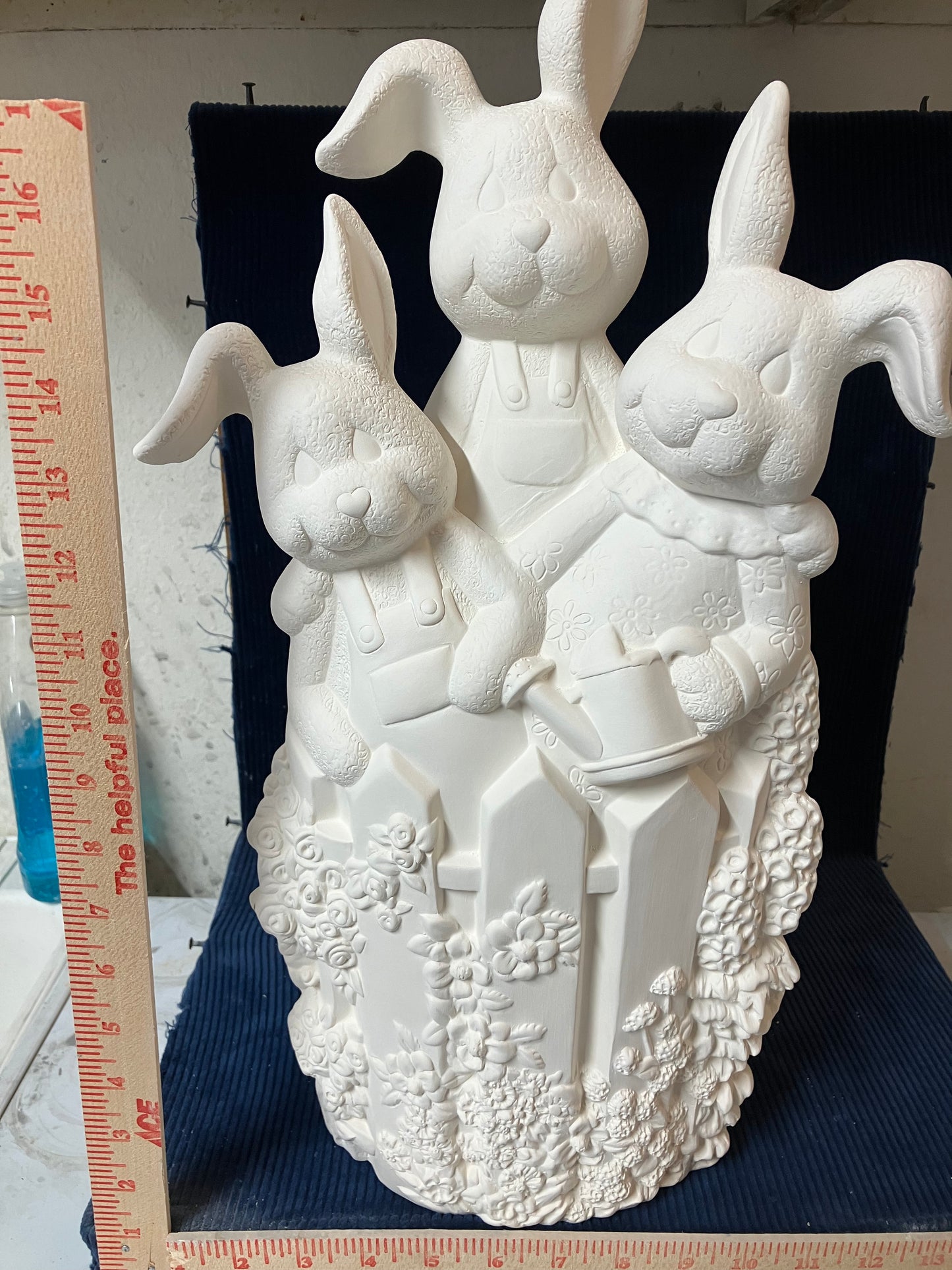 Ceramic ready to paint Bunnies on fence